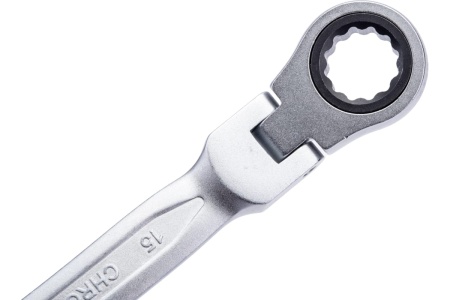 Комбинированный ключ HOEGERT TECHNIK шарнирный с трещоткой 15 мм, 72T, сталь CrV HT1R055