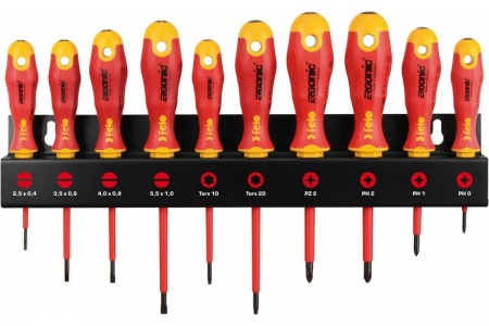Набор диэлектрических отверток Felo Ergonic SL/PZ/PH/Tx на стальной стойке, 10 шт 41491093