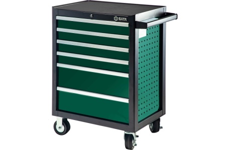 Инструментальная тележка Sata 692x488x840 мм, 6 выдвижных лотков, отдельно доп. перфорированная панель для инструментов 95126