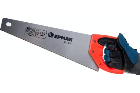 Ножовка по ламинату ЕРМАК 360мм, закаленный зуб, двухстор заточка,(чистый пропил,16 зубьев на дюйм) 663-039