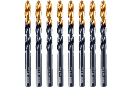 Сверло по металлу Golden Tip 9 мм, HSS-Tin, 8 шт, DIN 338 Denzel 717221