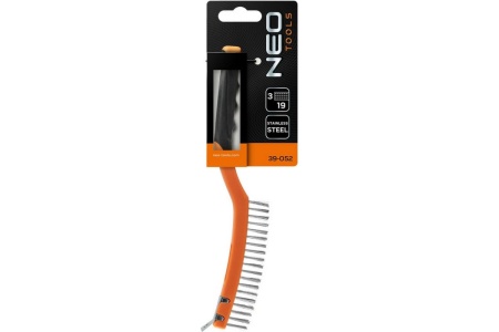 Проволочная щетка NEO Tools нержавеющая проволока, 3х19 рядов со скребком 39-052