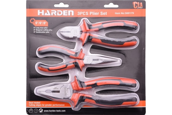 Набор шарнирно-губцевого инструмента HARDEN, 2-компонентная рукоятка эргономик, 3 предм. 560179