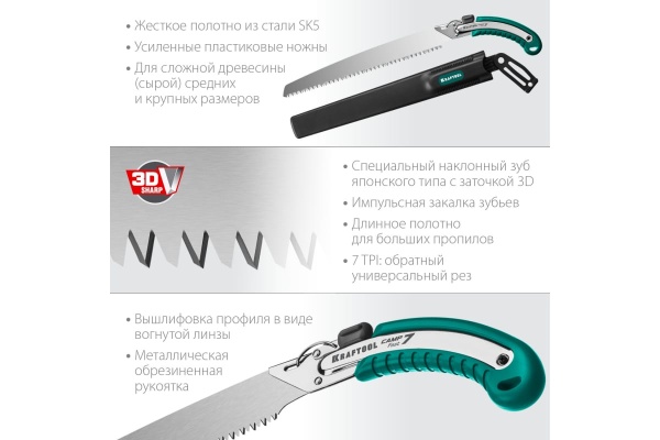 Ножовка для быстрого реза сырой древесины KRAFTOOL CAMP Fast 7 350 мм 15216