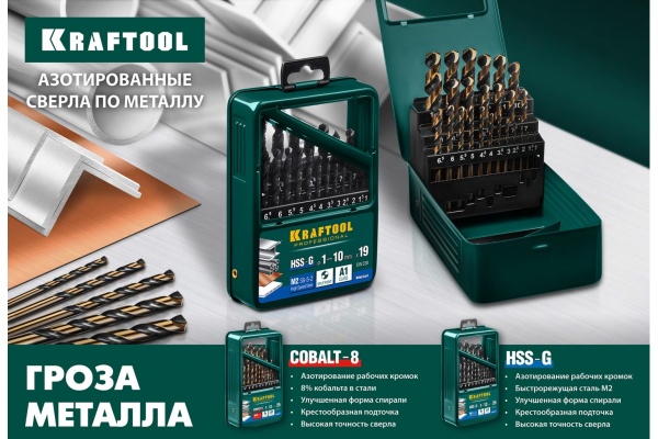 Набор сверл по металлу KRAFTOOL HSS-Co, 25 шт 29656-H25 Набор сверл по металлу KRAFTOOL HSS-Co, 25 шт 29656-H25