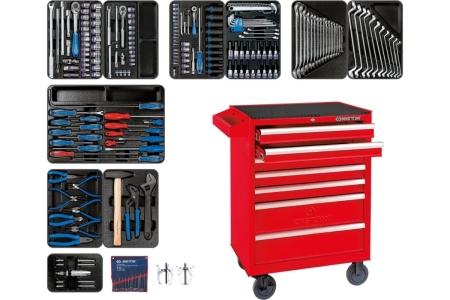 Набор инструментов в красной тележке KING TONY 204 предмета 934-100MR