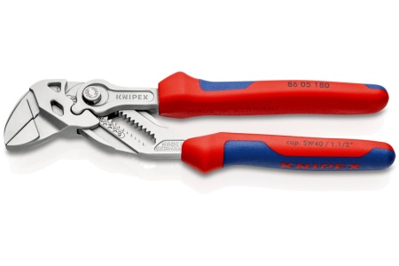 Переставные клещи-ключ Knipex 40 мм (1 1/2"), длина 180 мм, хром, 2К ручки, KN-8605180SB