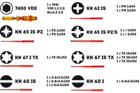 Набор с динамометрической отверткой  WERA Kraftform Kompakt VDE 15 extra slim 1, 1,2-3 Нм, 15 предметов WE-059291