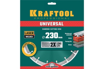 Диск алмазный сегментный по железобетону и бетону KRAFTOOL Universal 230х22 мм 36680-230