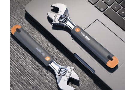 Разводной ключ DELI Home Series Gray HT1508c 200 мм, Soft Touch рукоять, лазерная гравировка шкалы, эксклюзивный дизайн, подарочная упаковка 112881