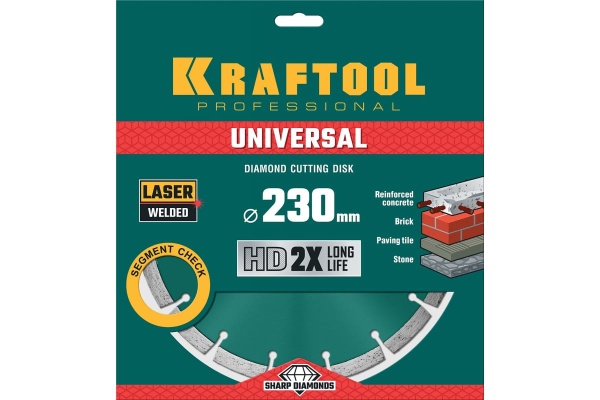 Диск алмазный сегментный по железобетону и бетону KRAFTOOL Universal 230х22 мм 36680-230