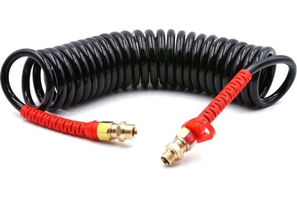 Шланг пневматическийполиуретановый спиральный (7 м, 6.5х10 мм, наружная и внутренняя резьба M22x1.5 латунь, 10-16 бар, черный) HQ-mech HQ-AH104-710BLACKM22-BR