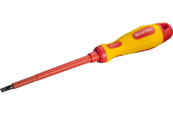 Отвертка Kraftool Expert высоковольтная Cr-Mo-V стержень двухкомпонентная маслобензостойкая рукоятка SL 5.5x125 мм 250083-5.5-125