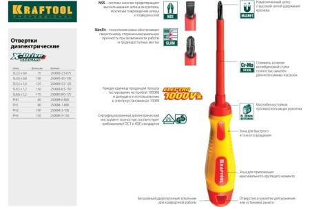 Набор высоковольтных отверток KRAFTOOL Х-Drive ELECTRO 250088-H8