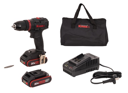 Дрель-шуруповерт аккумуляторная ударная бесщеточная KRESS KUC30.1, 20В, 60Нм, 2Ач x2, ЗУ 2А, сумка