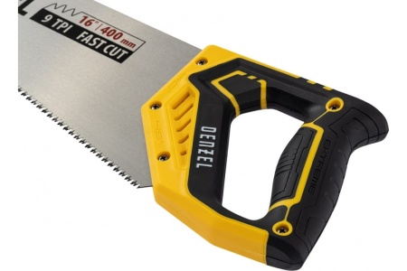 Ножовка по дереву Denzel, 400 мм, 9 TPI, зуб 3D, двухкомпонентная рукоятка 24145