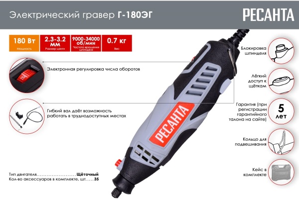 Электрический гравер Ресанта Г-180ЭГ 75/4/1 Электрический гравер Ресанта Г-180ЭГ 75/4/1