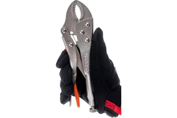 Зажим с фиксатором HARDEN полукруглый захват, никелированный, 217 мм 560628