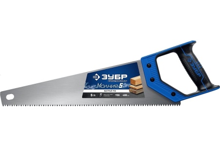 Ножовка по дереву пила Зубр "МОЛНИЯ-5" 400 мм, 5 TPI, прямой крупный зуб, быстрый рез поперек волокон, для крупных и средних заготовок, 15075-40_z02