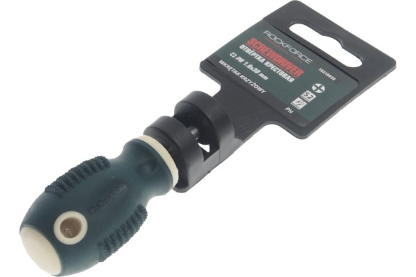 Крестовая магнитная отвертка ROCKFORCE Profi S2 PH1.0х30мм, на пластиковом держателе RF-70310030
