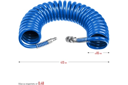 Воздушный спиральный шланг ЗУБР с фитингами рапид, 10 м, 6x8 мм, 15 бар 6473-10