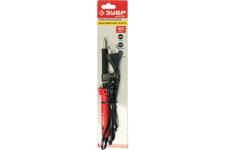 Электропаяльник ЗУБР МАСТЕР с пластиковой рукояткой и долговечным жалом, форма клин, 60Вт 55400-60