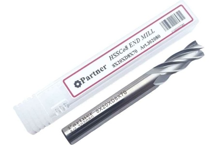 Фреза концевая Серия 302 (8х20х70 мм; HSSЕ; 4-х перая; хв-к 8 мм) Partner 302080