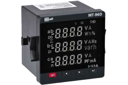 Цифровой мультиметр DEKraft мт-96d 96x96мм, трехфазный, вход 100в 5а, rs485, led-дисплей 51422DEK