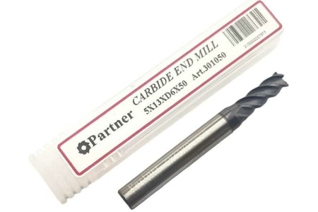 Фреза концевая твердосплавная по нержавеющей стали Серия 301 (5х13х50 мм; 4-х перая; AlTiN; 35гр; хв-к 6 мм) Partner 301050