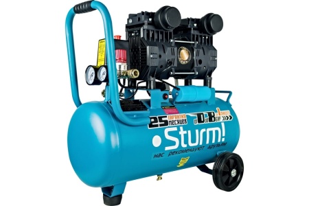 Компрессор Sturm безмасляный, бесшумный, профессионал, 1500Вт, 24 л, 2600 об/м, 240л/м, 8б AC93224OL
