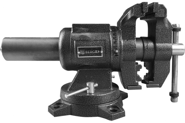 Чугунные поворотные в 2-х плоскостях тиски с трубным зажимом и наковальней Berger BG БАЛЬДР BG1340