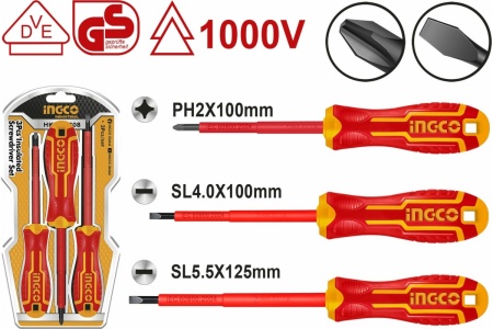 Набор диэлектрических отверток 3 шт INGCO HKISD0308