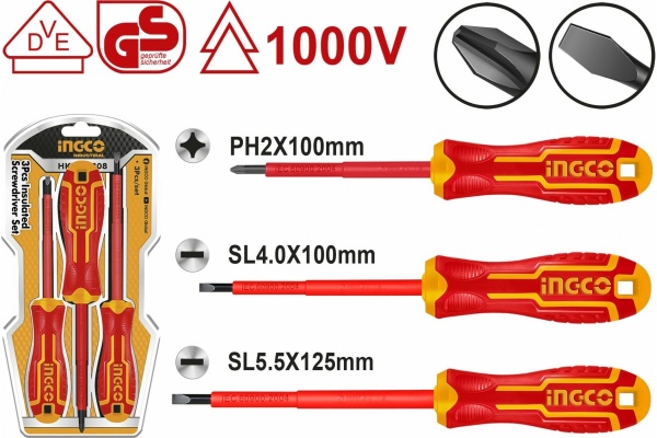Набор диэлектрических отверток 3 шт INGCO HKISD0308