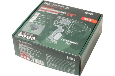 Ударный пневмогайковерт Rockforce Twin Hammer с реверсом и регулировкой усилия в облегченном корпусе 1/2" 1450Hм, 7000 об/мин,6.3bar,198 л/мин, вес 2кг RF-82549