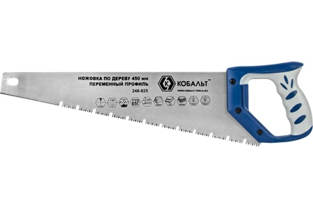 Ножовка по дереву 450 мм, шаг 3,5 мм/7 TPI, закаленный зуб, 3D-заточка КОБАЛЬТ 248-825
