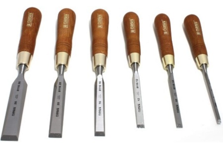 Набор из 6 плоских стамесок с ручкой 6, 10, 12, 16, 20, 26мм в деревянном кейсе NAREX WOOD LINE PLUS 853200