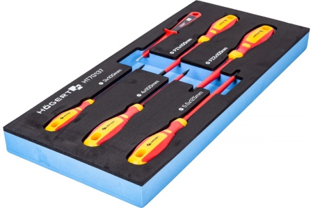 Набор диэлектрических отверток HOEGERT TECHNIK 1000V и индикатор напряжения 6 шт., ложемент HT7G137