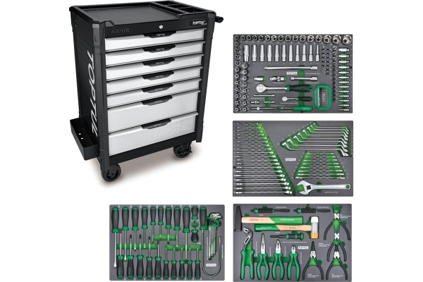 Инструментальная тележка с набором инструментов TOPTUL 7 ящиков, 213 предметов GE-21351 Инструментальная тележка с набором инструментов TOPTUL 7 ящиков, 213 предметов GE-21351