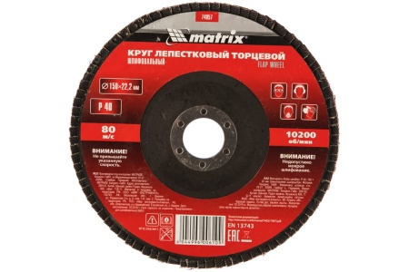 Круг лепестковый торцевой (150x22.2 мм; P40) MATRIX 74057