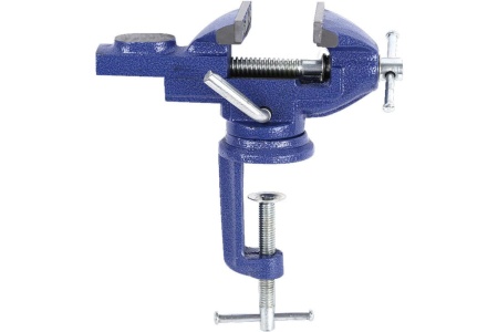 Слесарные настольные тиски с наковальней и поворотным механизмом URM 60 мм, ударопрочные, чугунные, синие D01481