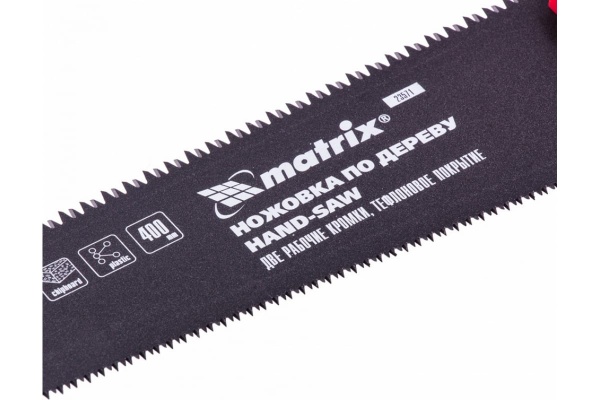 Ножовка по дереву 400 мм, две рабочие кромки 13-14 TPI и 7-8 TPI,тефлоновое покрытие MATRIX UNIVERSAL 23571