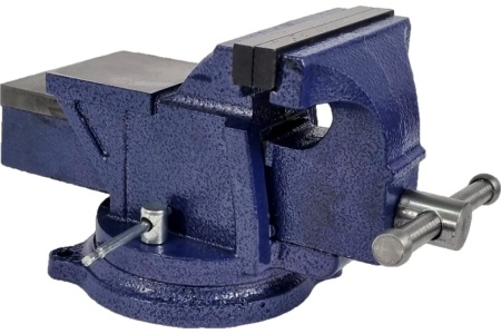 Слесарные настольные тиски с наковальней и поворотным механизмом URM ударопрочные, чугунные, синие, 125 мм D01483