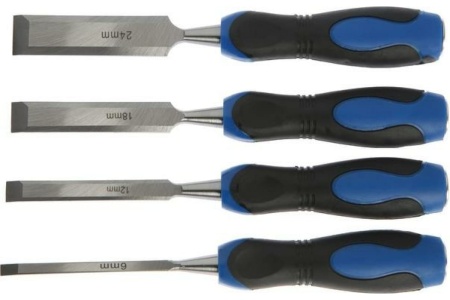 Набор стамесок-долот ТУНДРА, металлический затыльник, 2К рукоятка, 6-12-18-24 мм 5224302