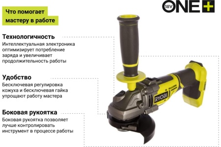 Бесщеточная углошлифмашина Ryobi ONE+ R18AG7-0 5133002852
