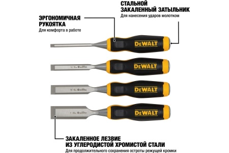 Набор стамесок DEWALT 4 шт, 6, 12, 18, 25 мм DWHT0-16063