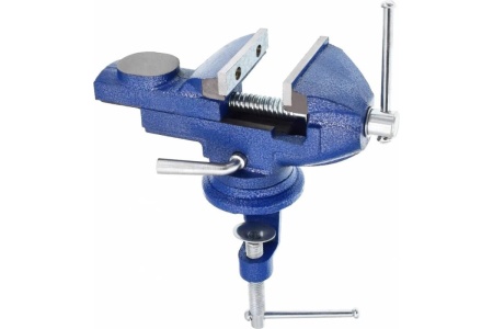 Слесарные настольные тиски с наковальней и поворотным механизмом URM 60 мм, ударопрочные, чугунные, синие D01481