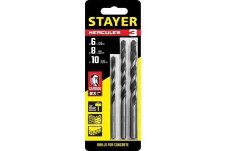 Набор сверл по бетону STAYER Hercules 3 шт, 6-8-10 мм 2915-H3_z01