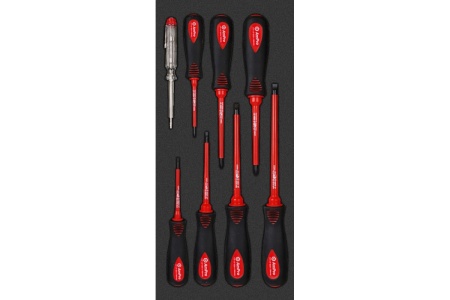 Набор диэлектрических отверток AmPro 8пр. VDE-1000V, тестер: 220В - 250В, в мягком ложементе T32193