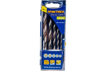 Набор сверл по дереву Профи (5 шт; 4, 5, 6, 8, 10 мм) ПРАКТИКА 640-353