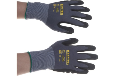 Эластичные перчатки KRAFTOOL Expert, размер L, с покрытием из вспененного нитрила, для точных работ 11285-L